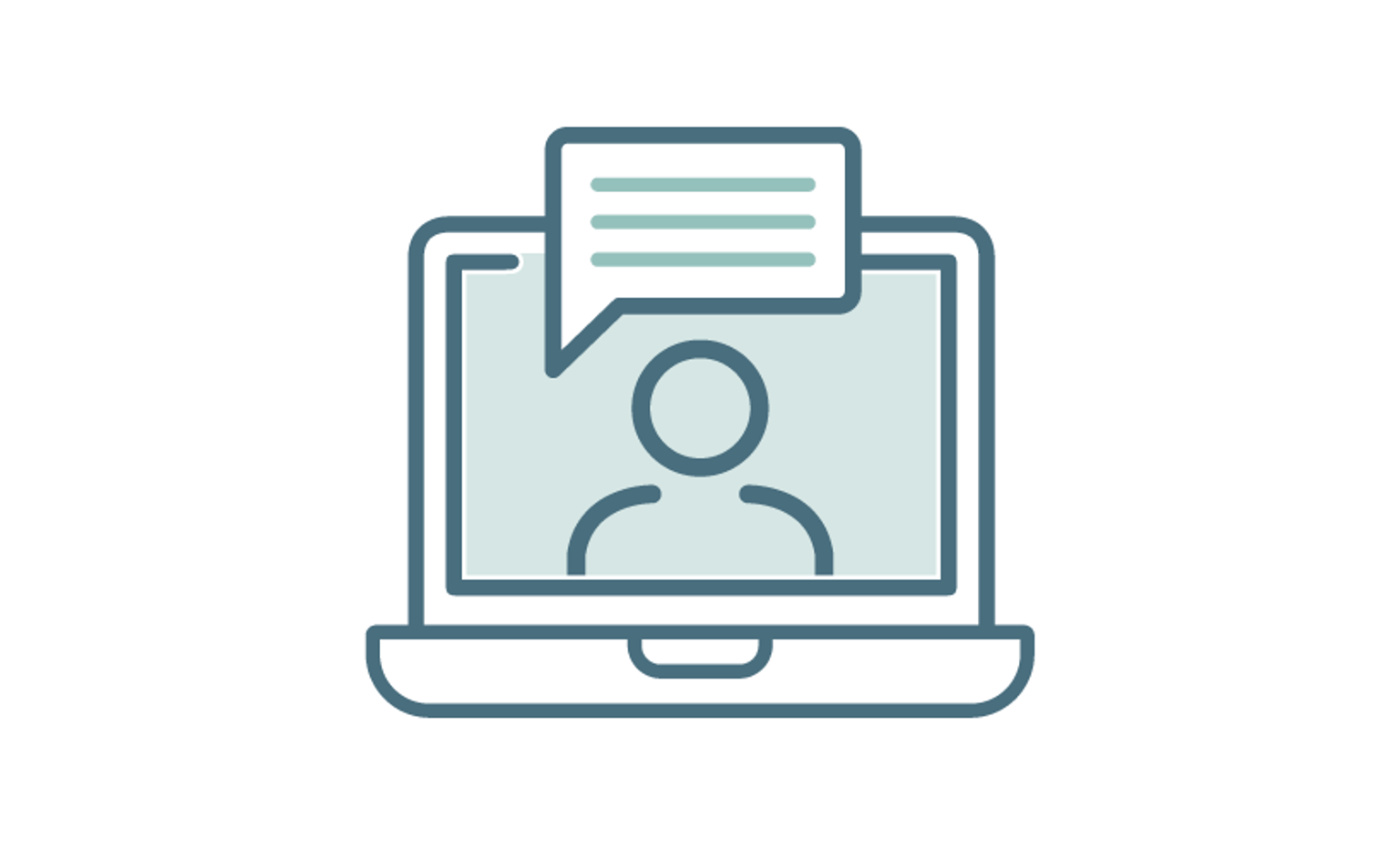 Graphic of laptop with a person and chat box